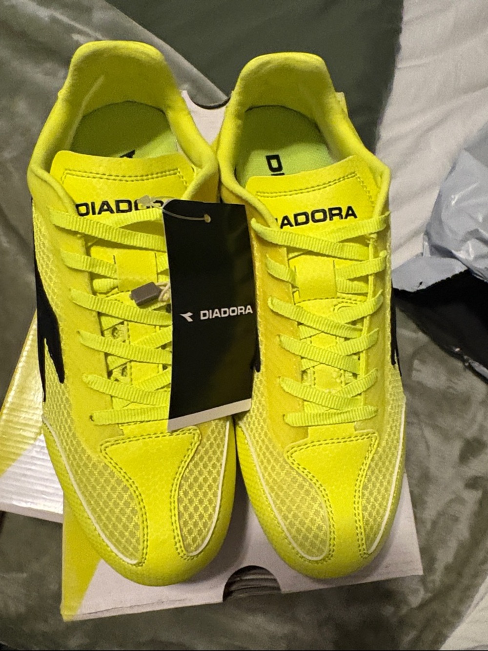 Diadora men/women Neon Yellow Athletic Sneakers with Black Logo